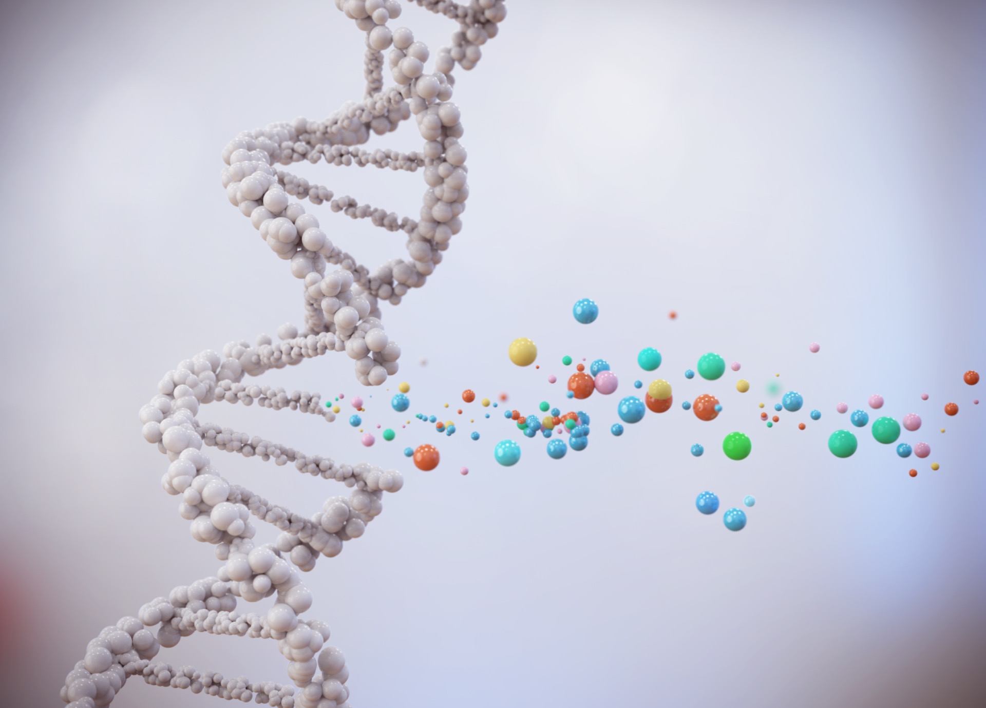 Ilustrácia DNA, buniek a molekúl znázorňujúca metyláciu DNA, epigenetiku a genetické polymorfizmy. Metylácia patrí medzi kľúčové biologické procesy ovplyvňujúce génovú expresiu, zdravie, prevenciu ochorení a biologické starnutie.