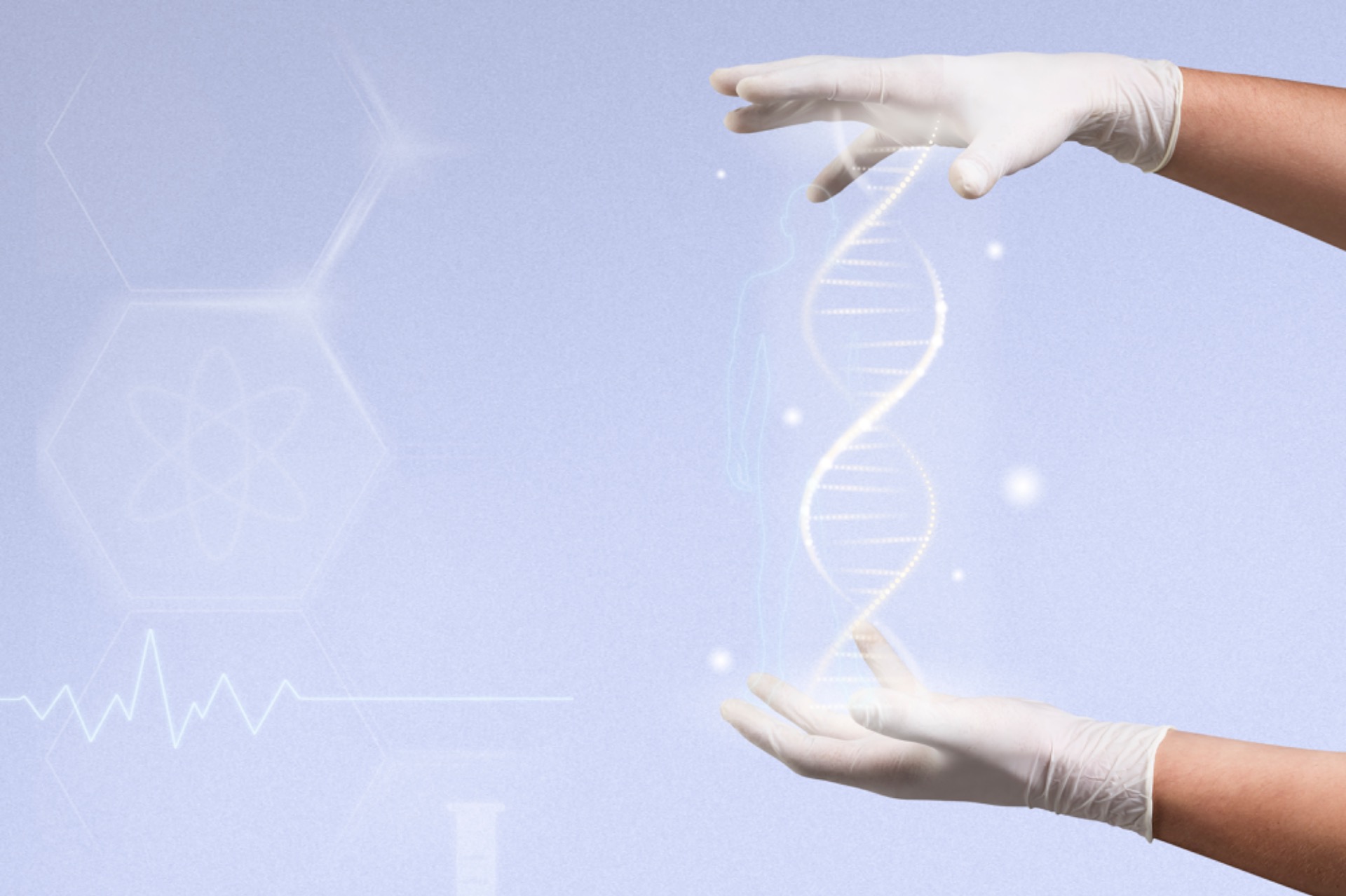 Moderná vedecká ilustrácia DNA a molekúl zobrazujúca procesy metylácie, epigenetiky a genetických polymorfizmov. Personalizovaná medicína využíva tieto poznatky na optimalizáciu zdravia, prevenciu ochorení a podporu správneho fungovania organizmu.